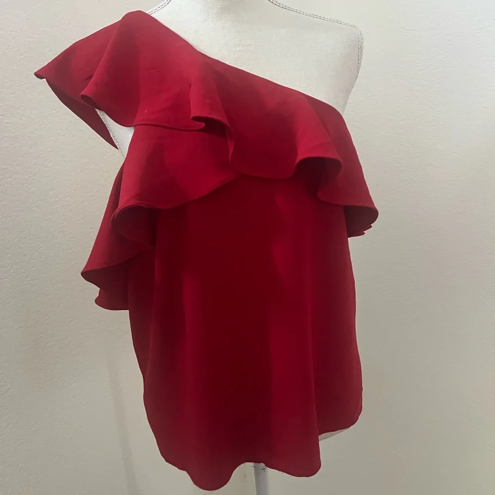 Mango One-Shoulder Ruffle Red Camisole - Picture 2 of 7